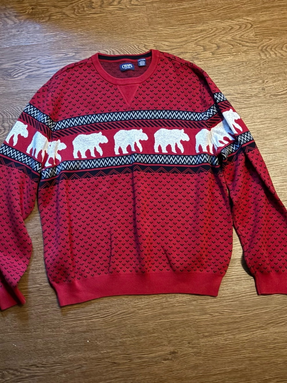 Chaps Red Bear-Pattern Crewneck Sweater 100% cotton. XXL